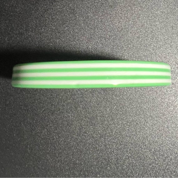 Vintage Green White Striped Plastic Bangle Bracel… - image 6