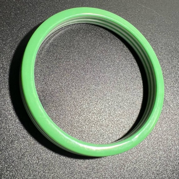 Vintage Green White Striped Plastic Bangle Bracel… - image 5