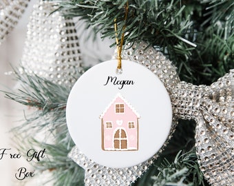 Gingerbread House Ornament- Pink Gingerbread House- Personalized Gingerbread House-Personalized Gingerbread Ornament- Pink Christmas