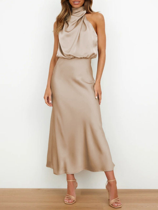 Satin Midi Dress Halter Neck Dress Halter Midi Dress Satin - Etsy
