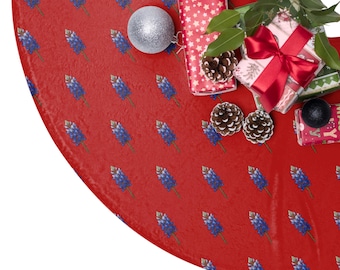 Texas Bluebonnet Christmas Tree Skirt | Red