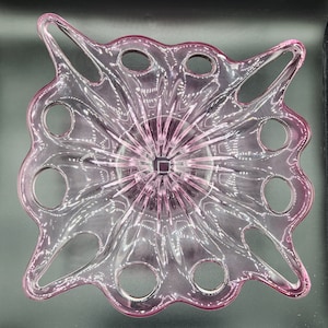 Murano Art Glass Vintage Centerpiece Hand Blown Pink Bowl, Pierced Petals