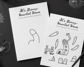 Haunted House Drawing Game, Halloween Hens Party Activity, Funny Girls Night Printable PDF