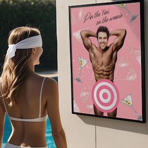 Pin the Tail Bachelorette Game, Personalized Hens Party Game Night, Custom Martinis and Bikinis Bridal Shower Activity, Printable Game