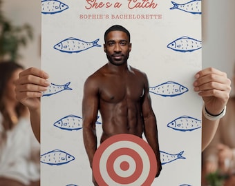 Personalized Pin the Junk on Hunk Bachelorette Game, She's a Catch Custom Bridal Shower (Digital PDF)