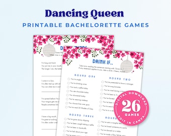 Mamma Mia Bachelorette Party Games Bundle | Editable Hen Do Templates for Fun, Never Have I Ever Guess the Dress Dancing Queen Bridal Shower