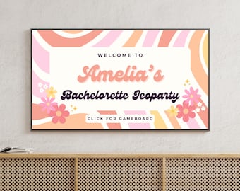 Bachelorette Jeopardy Template Canva Pink Retro Bachelorette Jeopardy Game  Editable Trivia for Bridal Shower Digital Download Party Game