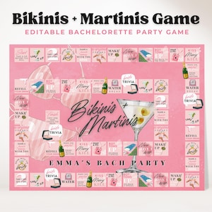 Bachelorette Board Game Party Drinking Board Game | Bikinis and Martinis Pink Bridal Shower | Girls Night Out | Instant Download Editable