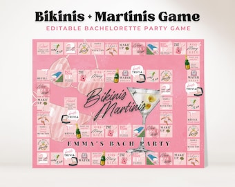 Bikinis and Martinis Bachelorette Party Game | Drinking Board Game (Instant Download Editable)