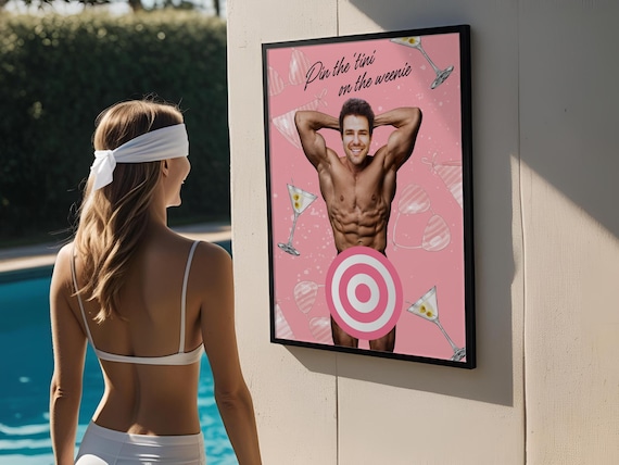 Personalized Pin the Tail Bachelorette Game, Martinis and Bikinis Bridal Shower (Printable Game)