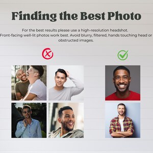 May include: Image with the text "Finding the Best Photo". It shows examples of good and bad headshots. The text advises using a high-resolution, front-facing, well-lit photo, and avoiding blurry or obstructed images.