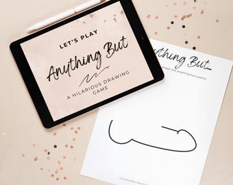 Dirty Bachelorette Party Game: Anything But... Drawing Game (Printable Badges & Certificates Included)