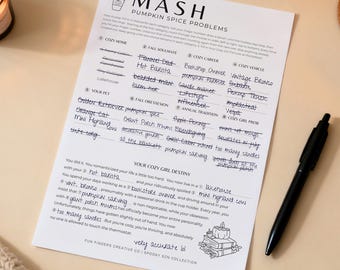 Halloween MASH Bachelorette Game, Printable Girls Night Fortune Teller Party Game PDF