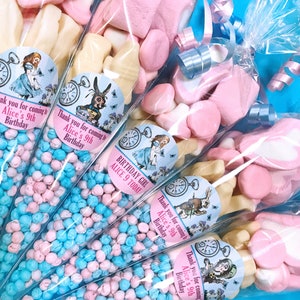 Alice in Wonderland Party Personalised Sweet Cone | Pre-filled Sweet Cone for Mad Hatter party | Party Favours | Kids Party Sweets