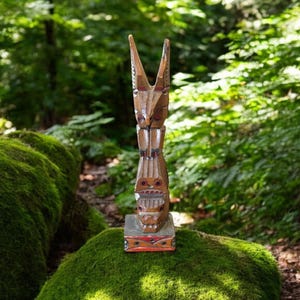 First Nations Hand-Carved Wood Totem Signed
