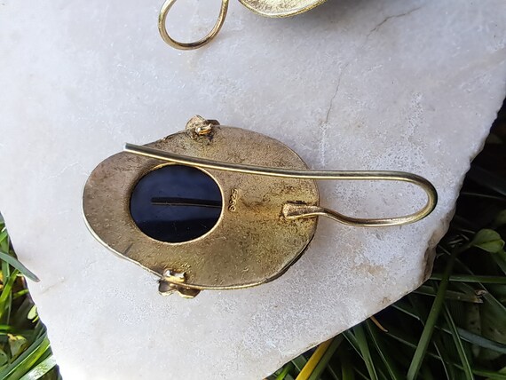 Sterling silver gold-gilded Onyx enamel Chinese E… - image 4