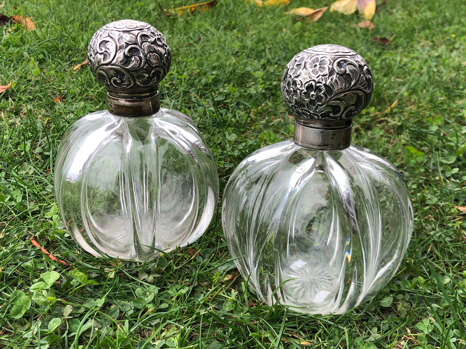 Crystal and Sterling Silver Perfume Bottles