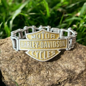 Harley Davidson Heavy Sterling Silver Panel Link Bracelet - Etsy