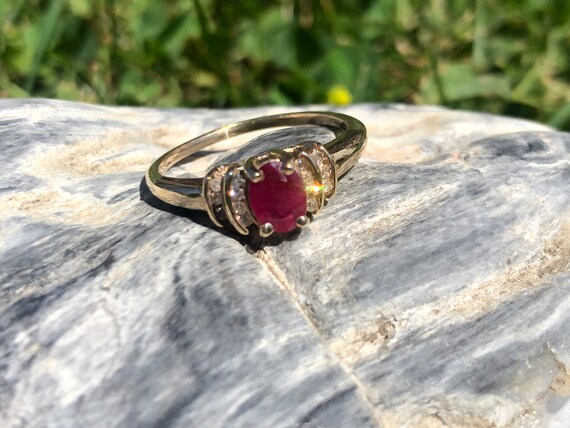 10K Yellow Gold Ruby and Diamond Ring - image 2