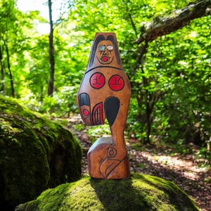 First Nations Hand-Carved Wood Totem by Roy Daniels