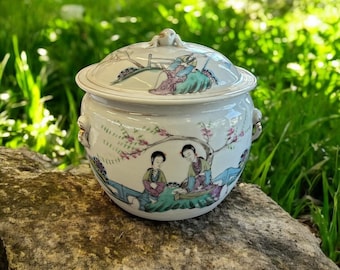 詳細な大型広東風粉彩蓋付き壺 - Etsy 日本