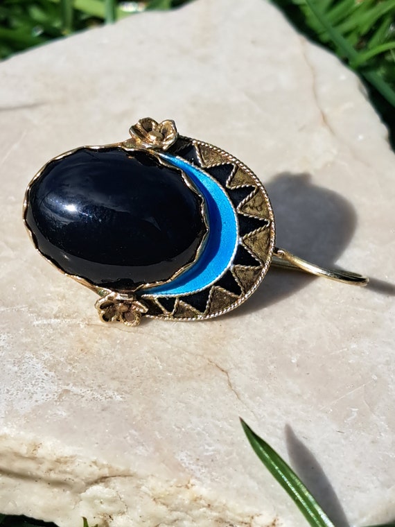Sterling silver gold-gilded Onyx enamel Chinese E… - image 3