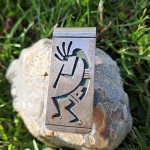 Clip para billetes de plata con grabado Kokopelli, con la inscripción &quot;Sterling VB&quot;