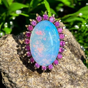 14k Gold Opal and Ruby Ring