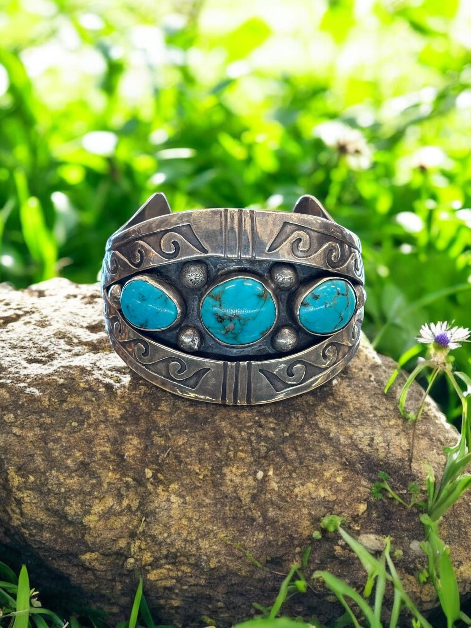 Sterling Silver Navajo Turquoise Cuff Bracelet