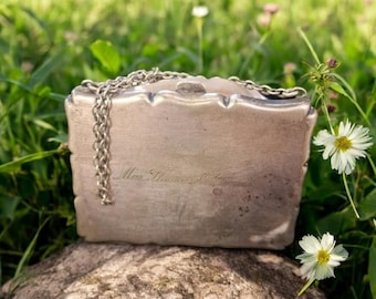 Sterling Silver Wallet/Purse – Engraved “Mrs. O Davis, Maplewood” – Leather Lined