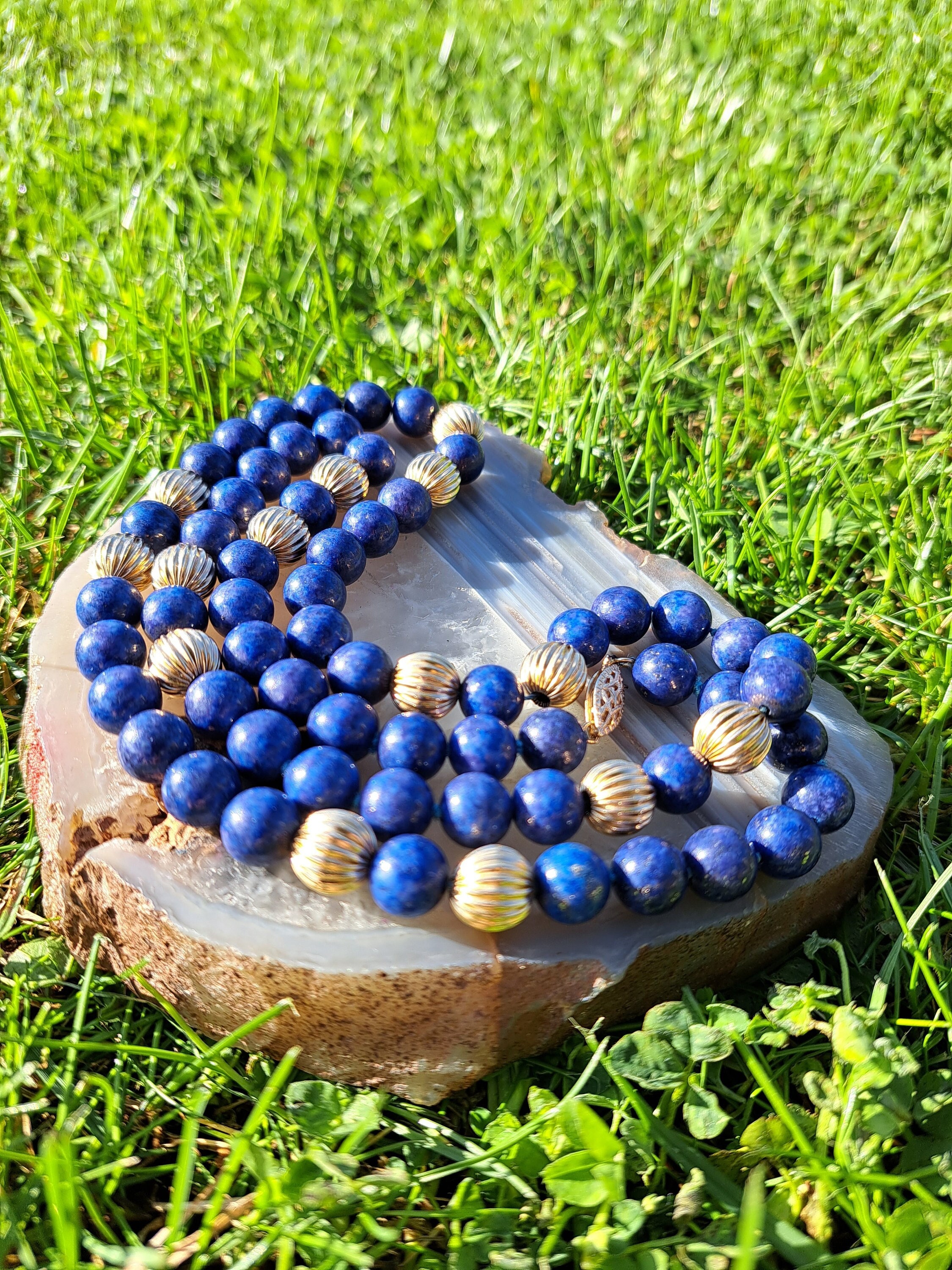 14k Gold Lapis Bead Necklace Etsy