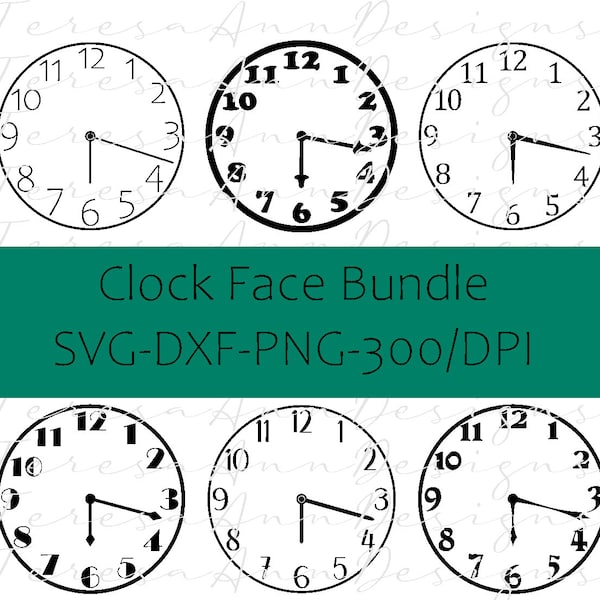 Clock Face Bundle, Clock SVG, Clock PNG, Digital Download, Cricut, Clock Face Silhouette, Retro Numbers, Clock Hands, Modern Clock Clipart