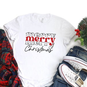 Merry Merry Merry Christmas T-Shirts, Christmas Couple Shirt, Xmas Matching Family Shirts, Christmas Holiday T-Shirts, Christmas Holiday Tee