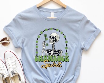 Shamrock Spirit Skeleton Shirt, Shamrock Spirit, Lucky Shamrock, St Patricks Day Spirit Shirt, St Patricks Day Skeleton Shirt, Irish Day