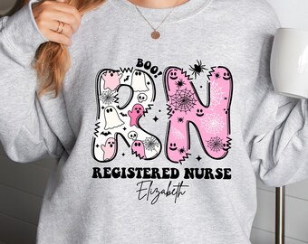 Custom Halloween RN Sweatshirt, Halloween Nurse Gift, Registered Nurse Halloween Sweatshirt, Spooky Nurse RN Sweatshirt, Halloween Hoodie