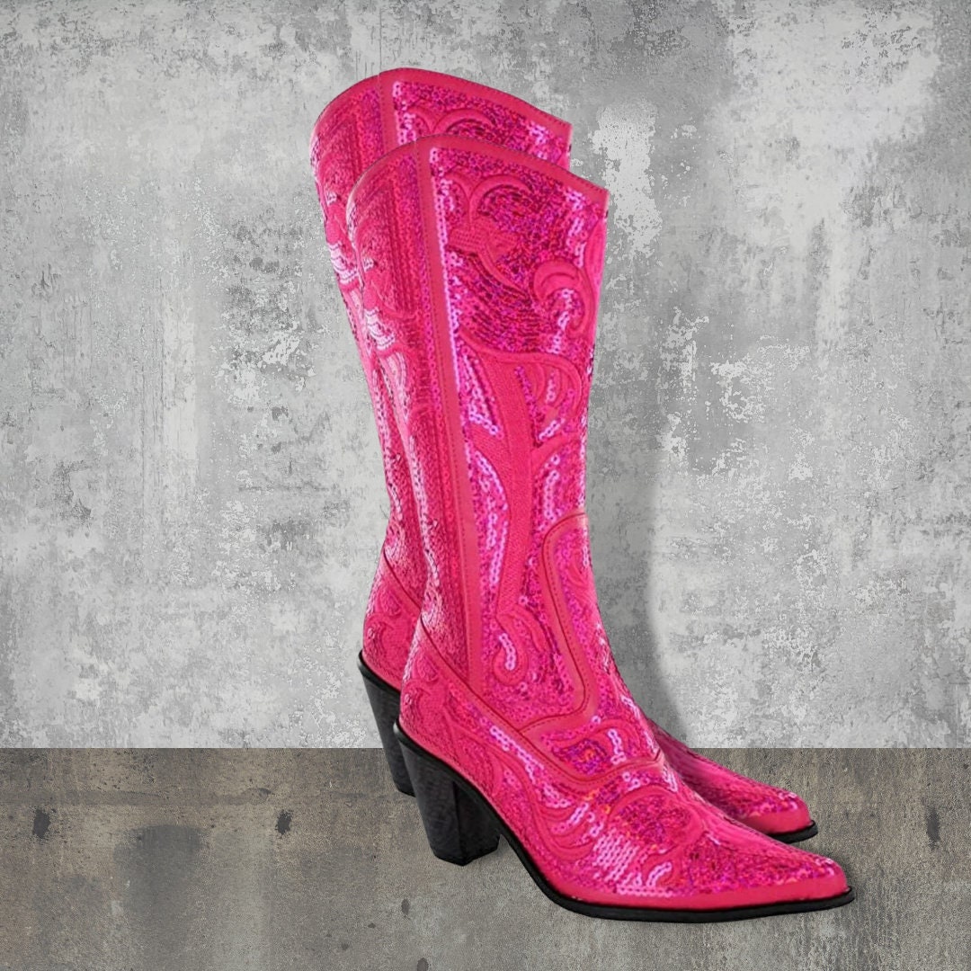 Pink Glitter Boots - Etsy
