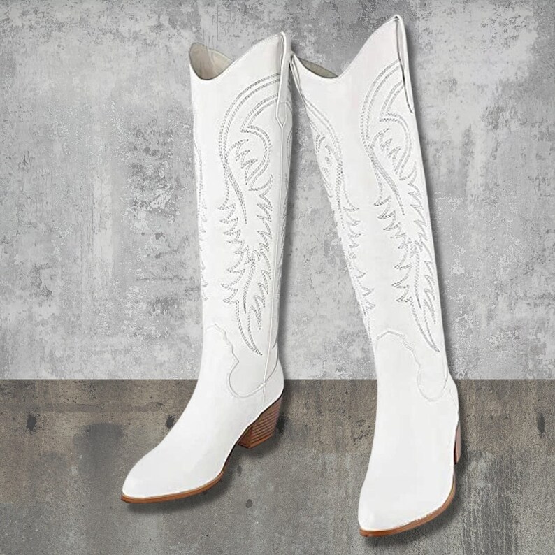 Women's Embroidered Western shops Cowboy Boots, Knee High, Womens Western Boots, Chunky Heel Pointed Toe, Western Classic Cowboy Boots