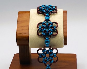 Bracelet - Chainmaille - 5 Flower Japanese 12 in 2 - Blue/Henna