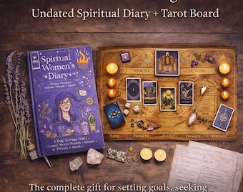 Manifestation & Healing Ritual Set | Undated Spiritual Diary + Tarot Board | Witchy Self-Care Gift for Women