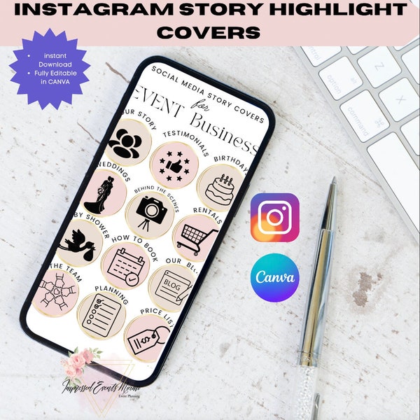 Instagram Highlight Covers | Minimalist Canva Instagram Highlight Icons | Aesthetic IG Story Highlights for Event Planners
