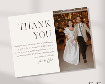 Minimalist Wedding Thank You Card With Photo, Editable Template ...