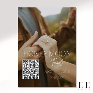 Honeymoon Fund Sign, Venmo QR Code, Wedding Cash Gift, Minimalist, Editable Template, Instant Download, Photo Included