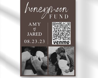 Honeymoon Fund Sign, Venmo Honeymoon Wish, Wedding Cash Gift, Minimalist, Editable Template, Instant Download, Photo Included
