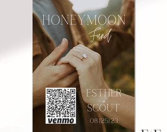 Honeymoon Fund Sign, Venmo Honeymoon Wish, Wedding Cash Gift, Minimalist, Editable Template, Instant Download, Photo Included
