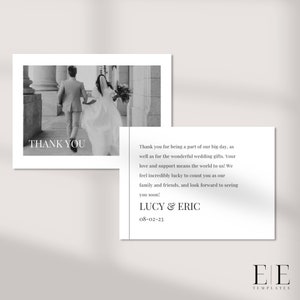 Tarjeta de agradecimiento minimalista con foto para boda, plantilla editable, tarjeta de agradecimiento con foto imprimible, tarjeta de agradecimiento moderna