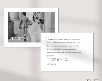 Minimalist Wedding Thank You Card With Photo, Editable Template ...