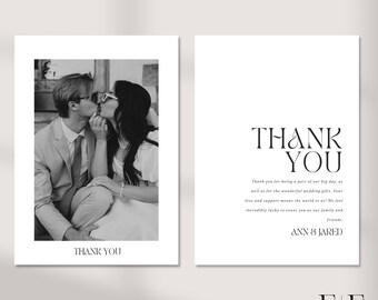 Minimalist Wedding Thank You Card With Photo, Editable Template ...