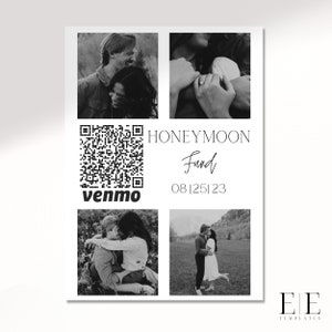 Honeymoon Fund Sign, Venmo QR Honeymoon Sign, Wedding Cash Gift, Minimalist, Editable Template, Instant Download, Photo Included