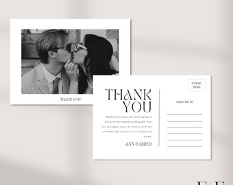 Minimalist Wedding Thank You Card with Photo, Editable Template, Printable Photo Thank You, Modern Thank You Card