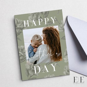 Tarjeta imprimible personalizable del Feliz Día de la Madre, plantilla de tarjeta plegable floral con imagen, PDF de descarga instantánea, plantilla de tarjeta floral